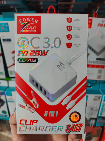 PowerZone 6-in-1 Fast Charger – PD 20W, USB-C 3.0 with Multi-Protection